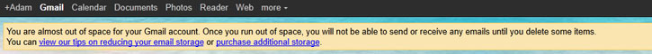 Gmail almost out of space notification bar